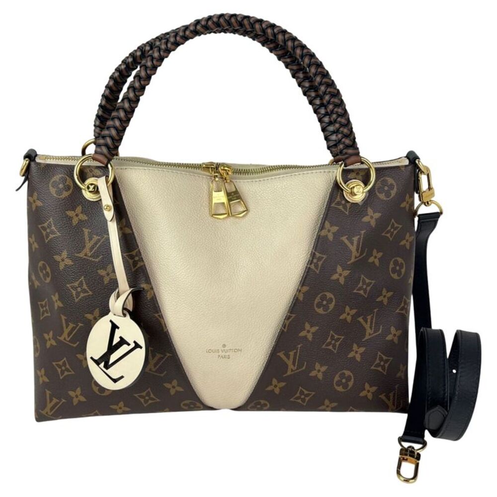 Louis Vuitton Braided V Tote MM Cream Leather Canvas Shoulder Hand Bag